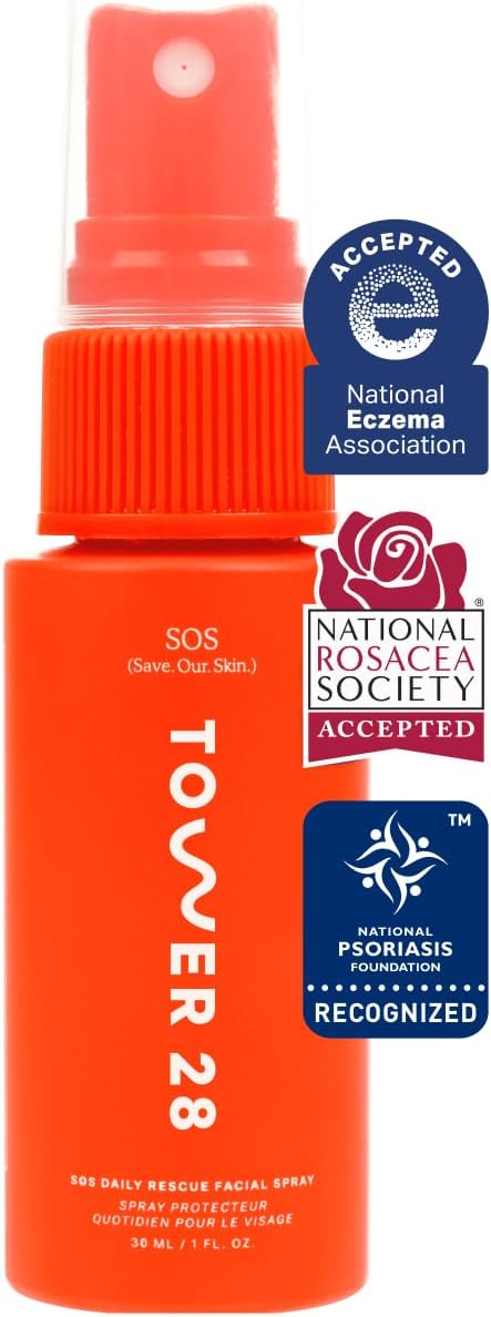 Tower 28 SOS Daily Rescue Facial Spray for Sensitive Skin, Hypochlorous Acid Spray Helps Reduce Redness and Breakouts, Travel Size Toner for Face, 1 FL Oz